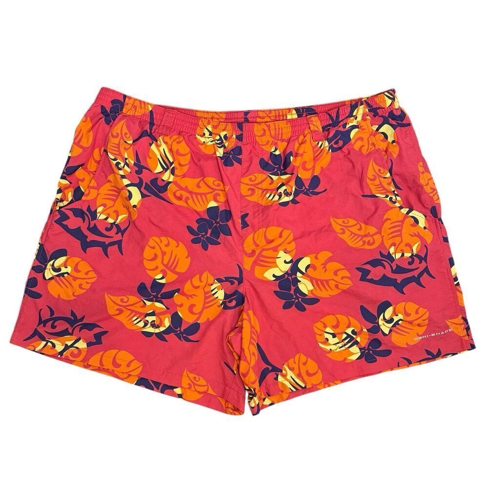Columbia PFG Mens Super Backcast Swim Fishing Shorts XXL Mesh Lined Red Orange